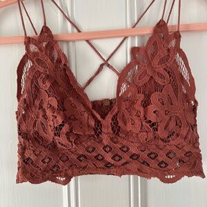 Free People Brown Lace Bralette with Scalloped Edges